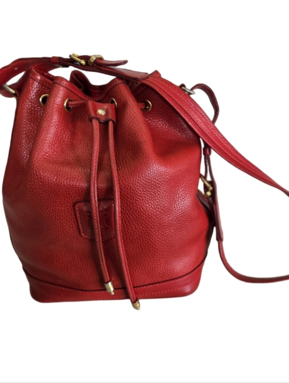 Women's Celine Red Pebbled Leather Bucket Crossbody Bag with COA - EUC